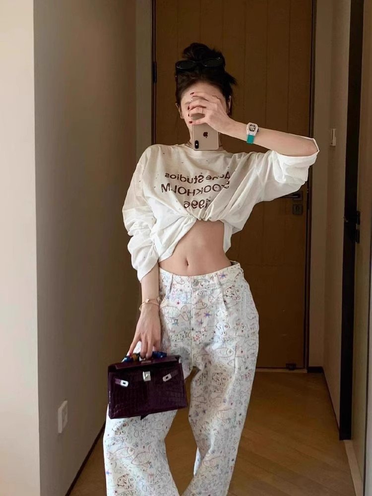 小个子字母印花白色宽松慵懒外搭罩衫上衣女