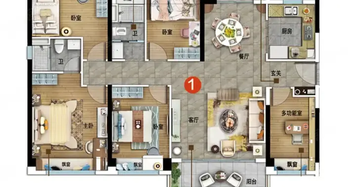 149.88㎡五卧户型：一步到位+纵透客厅，居住感拉满