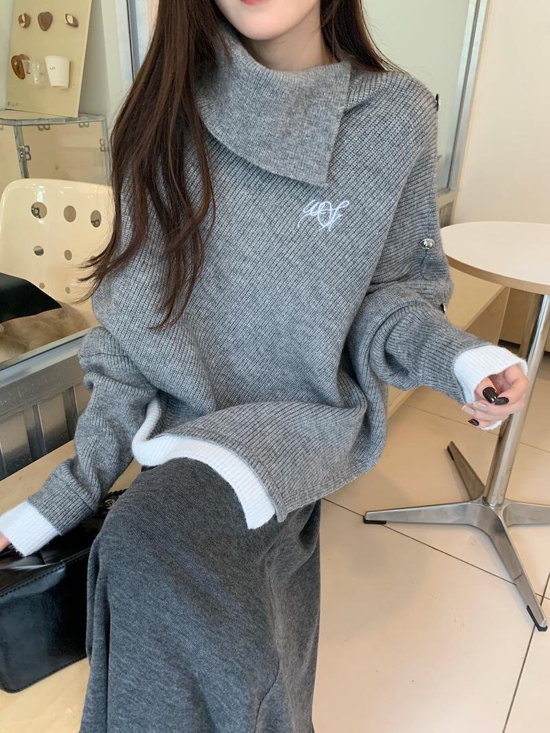 不规则斗篷毛衣➕半身裙❗️松弛慵懒感拉满