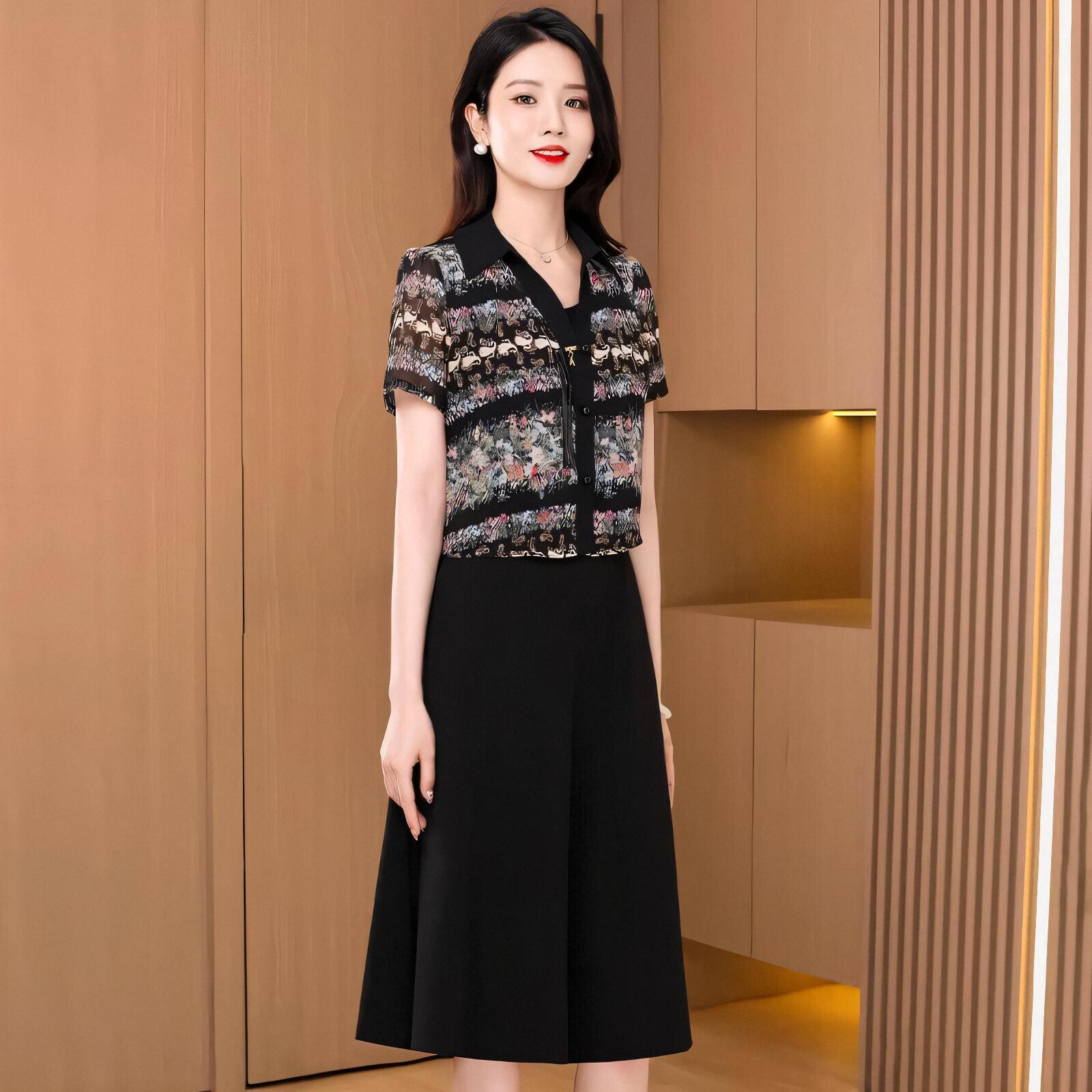 贵夫人的夏季优雅气质拼接连衣裙