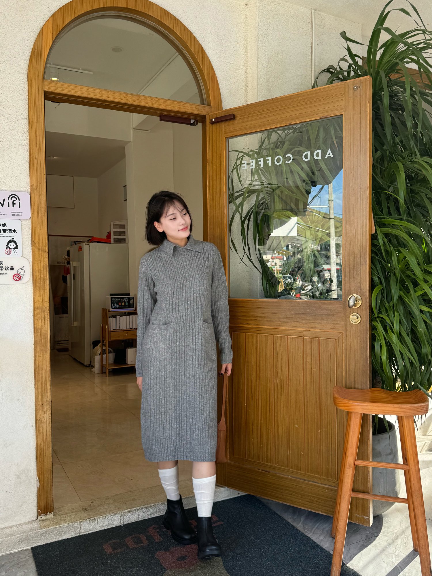 好软糯的灰色系！！针织连衣裙太韩啦～