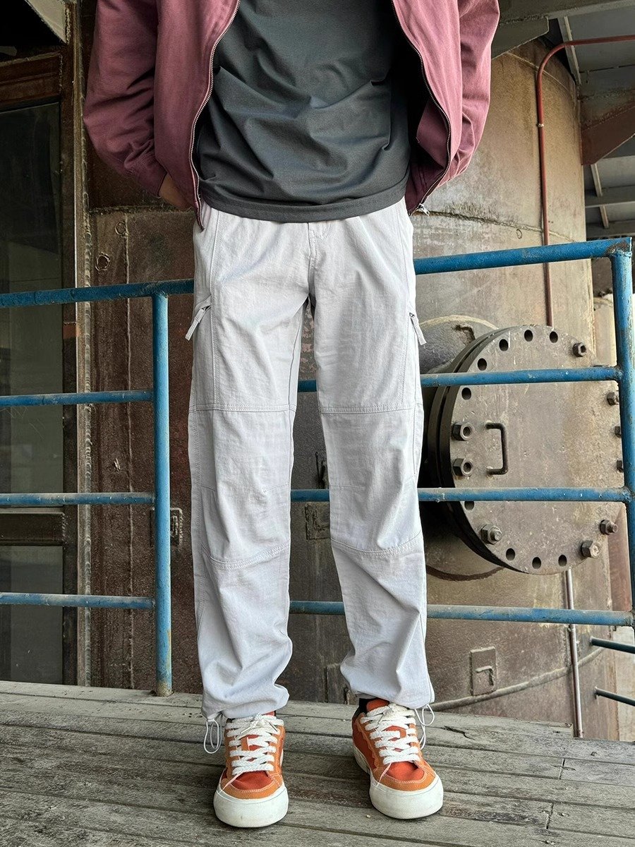 灰白色软壳冲锋裤男款春秋美式机能风防水工