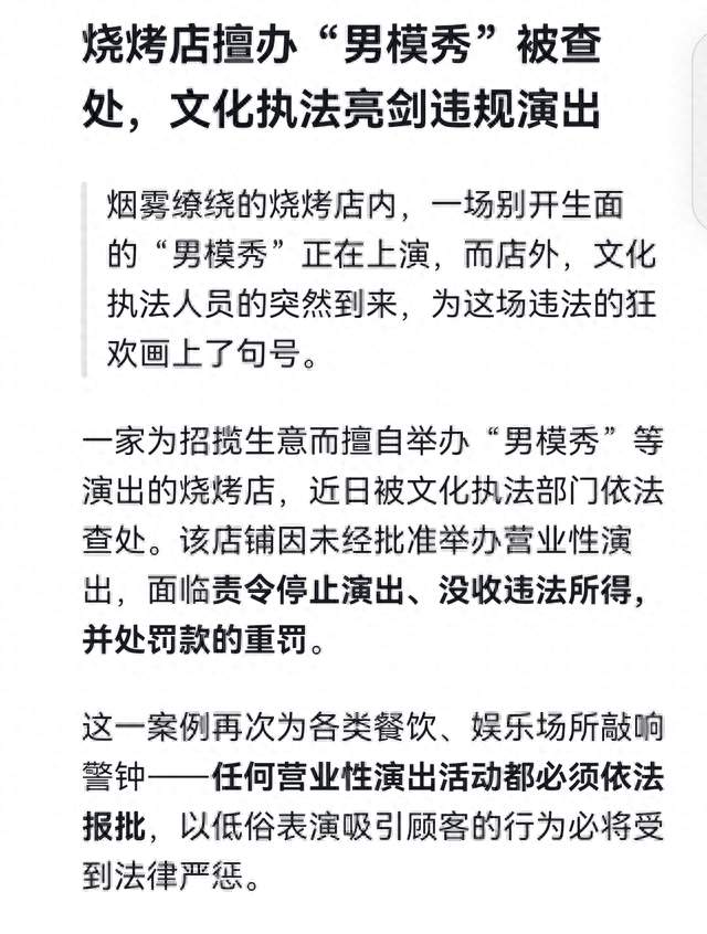 Deepseek分析：烧烤店“男模秀”惹议，一张罚单亮明演出红线