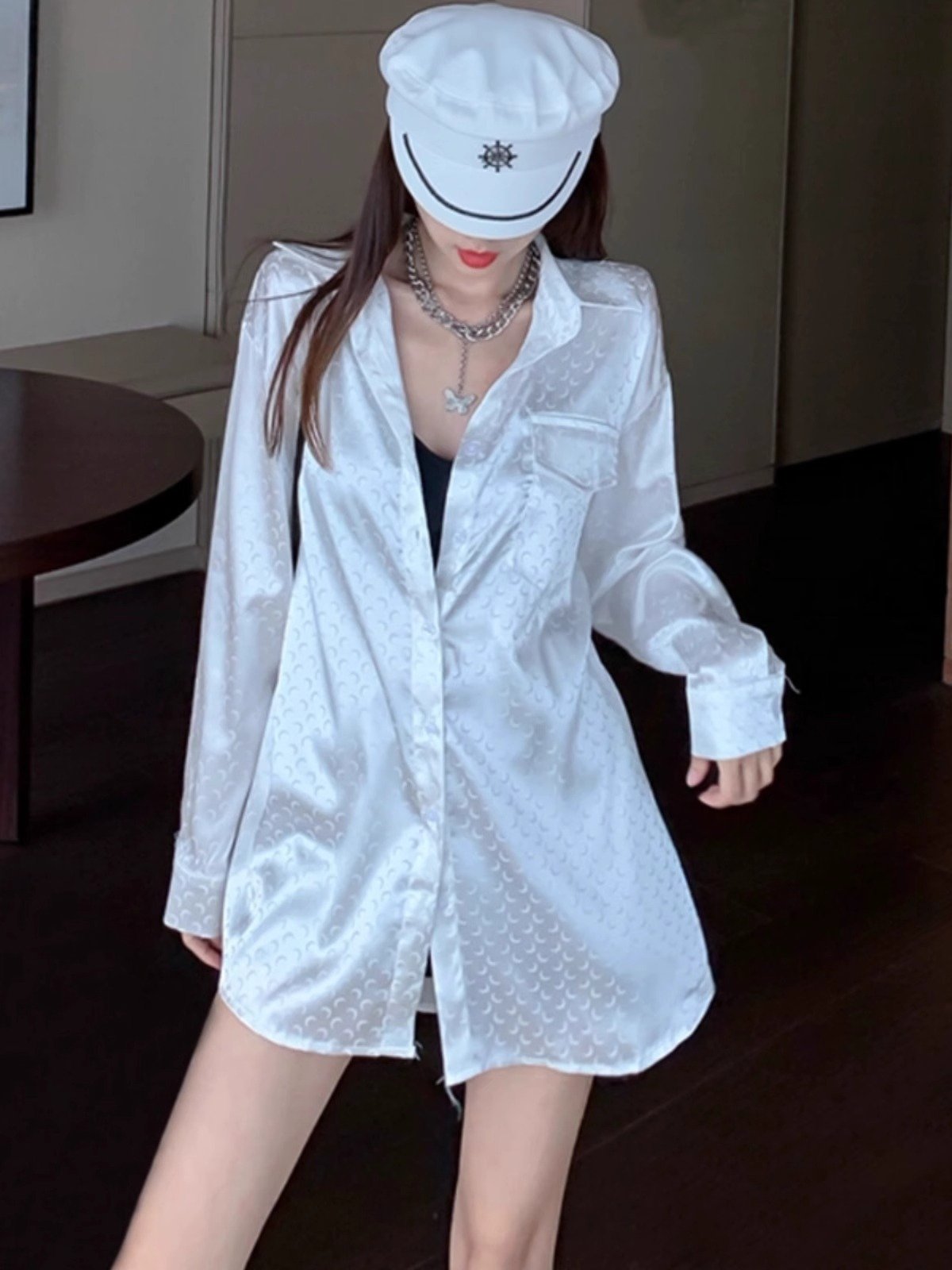 白色中长款衬衫女早秋小个子宽松外穿衬衣设