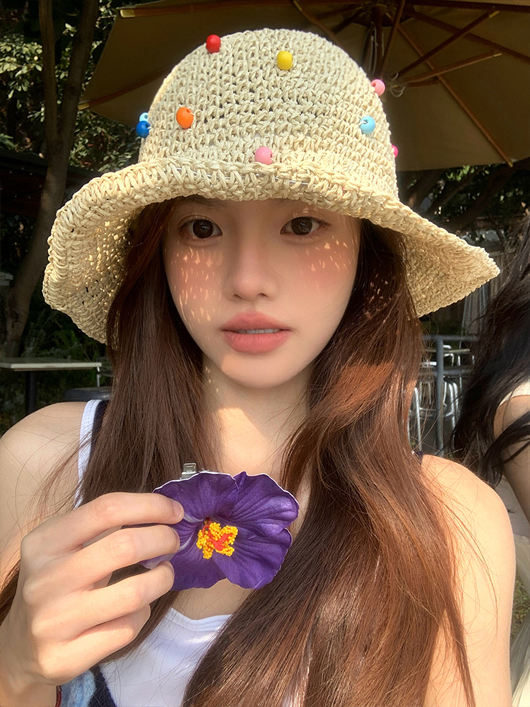 夏季新款大帽檐遮阳防晒彩色编织草帽