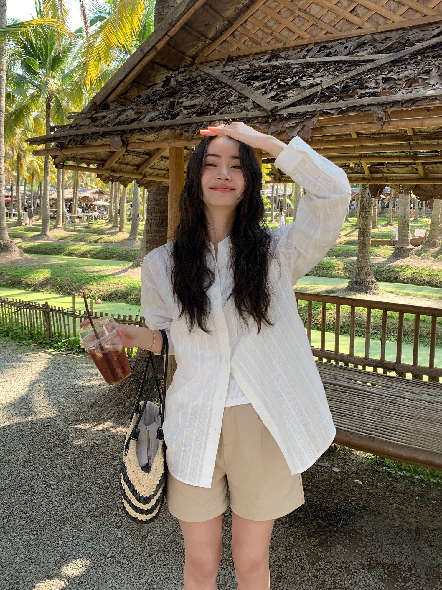 pusumede白色条纹设计感长袖衬衫女