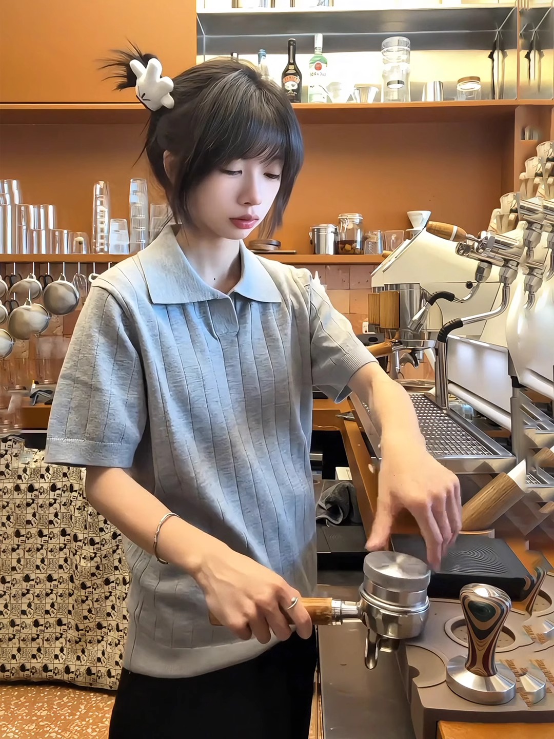 灰色针织短袖polo衫男款夏季条纹肌理感