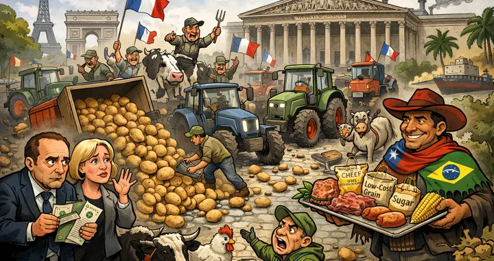 法国农民抗议：350辆拖拉机停在巴黎国民议会大厦前