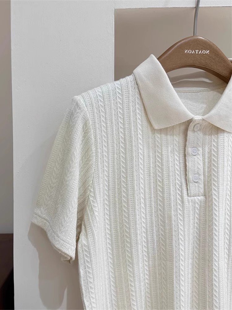 韩系白色冰丝POLO衫短袖针织t恤女夏季