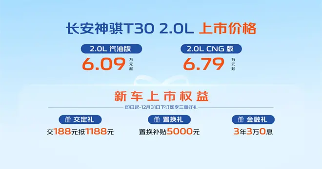 长安神骐T30 2.0L 6.09万元起，开启物流创富新征程