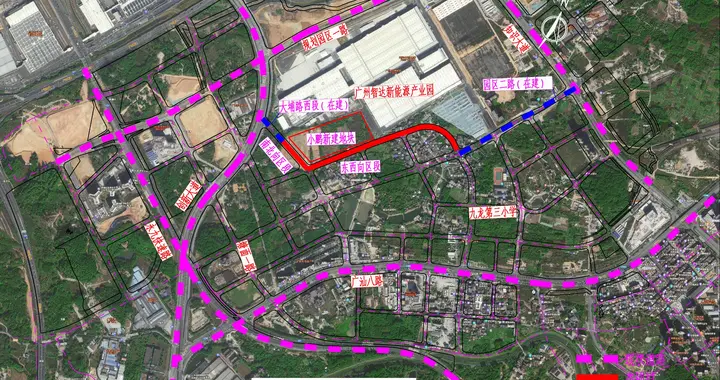 黄埔区这里将新建一条道路，双向4车道，总投资6990万，工期365天