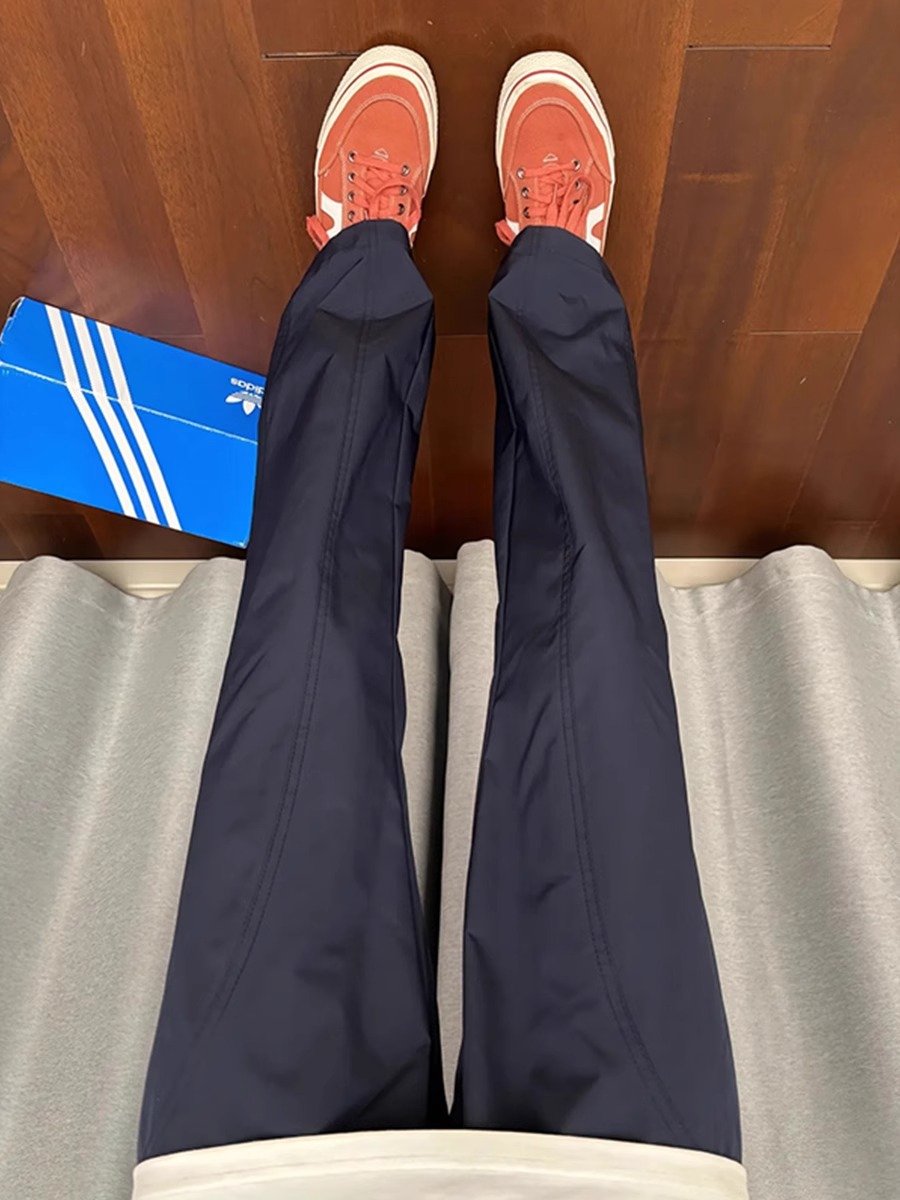 藏蓝色斜切软壳冲锋裤男款春秋尼龙速干裤子