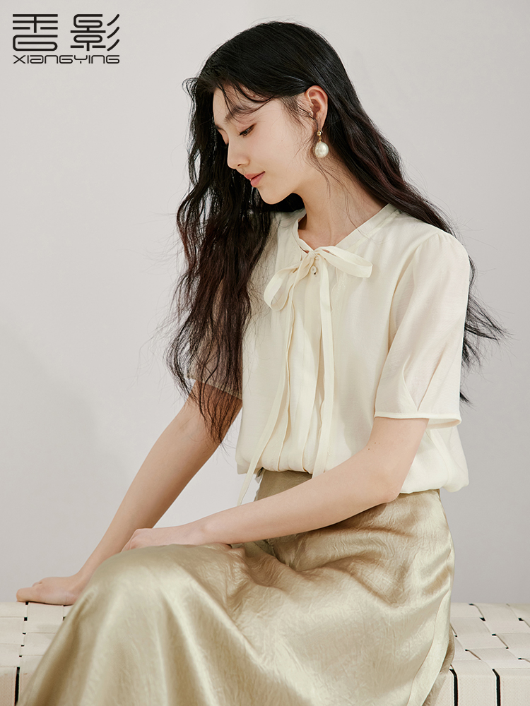 香影法式系带衬衫女短袖