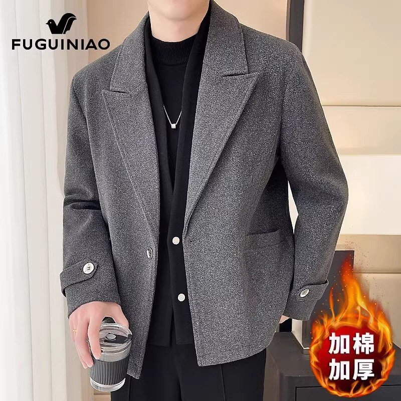 毛呢西服男士冬季西装上衣休闲呢子外套男装