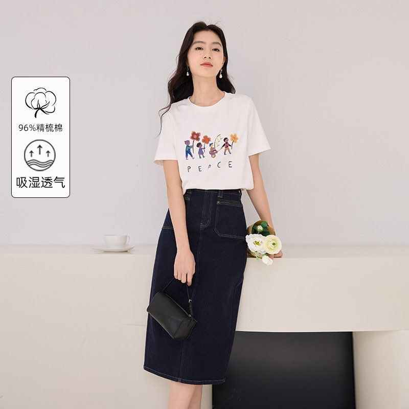 香影白色正肩t恤女短袖