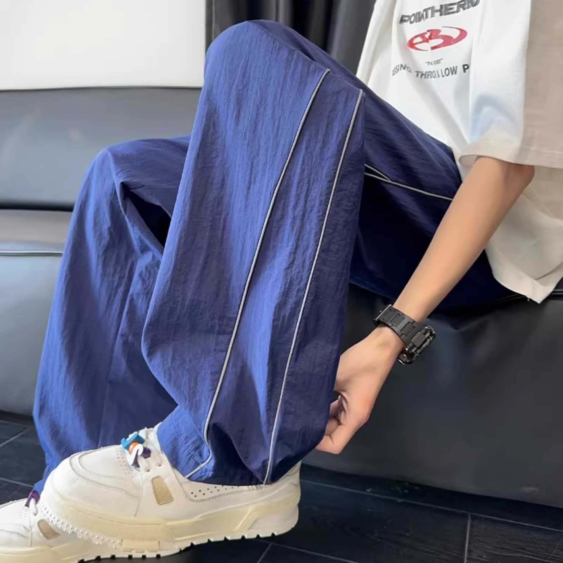 丈青色美式速干裤男夏季美式潮牌垂感阔腿裤