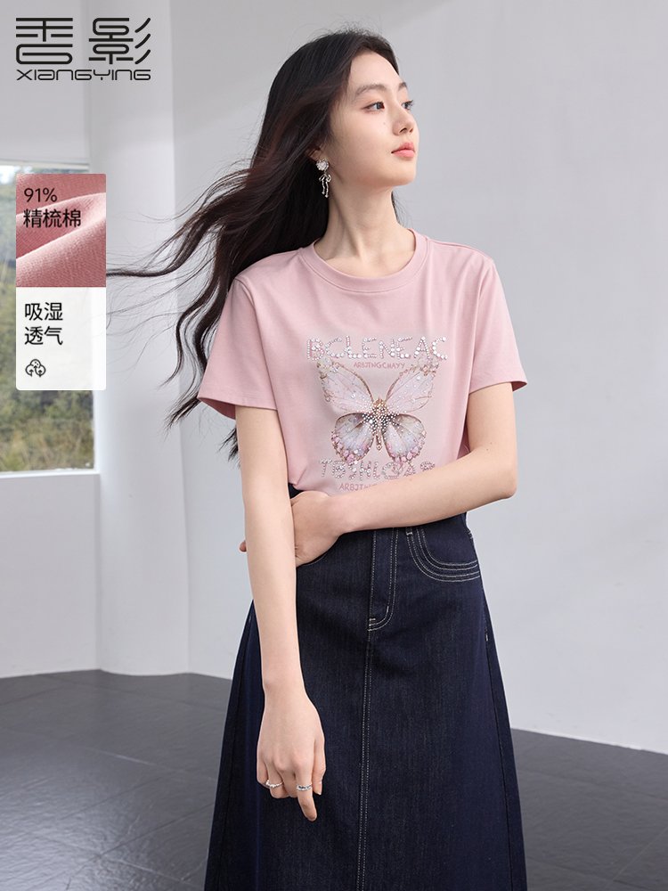 香影蝴蝶印花t恤女短袖
