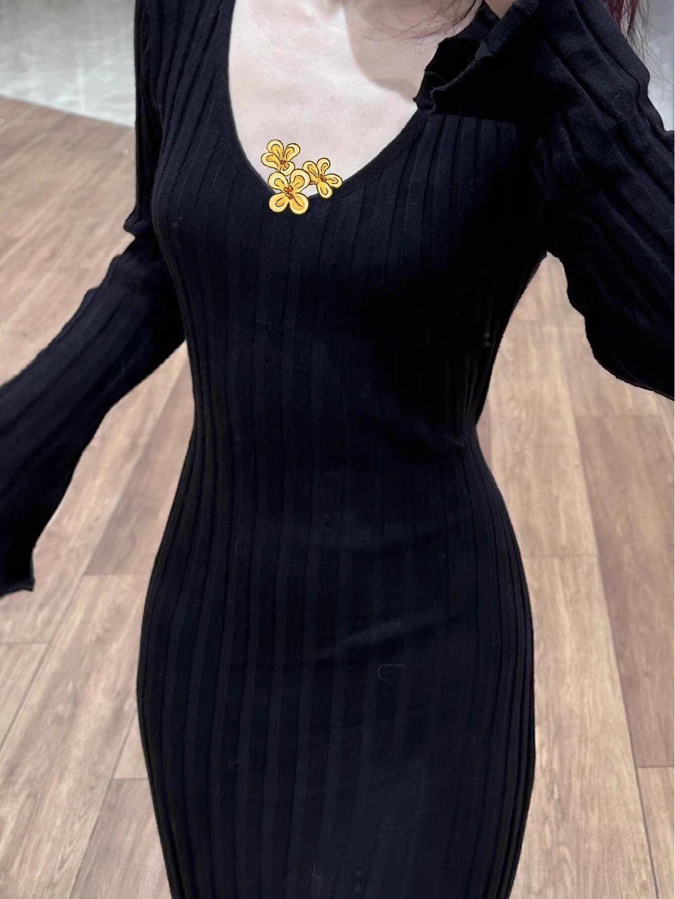 法式气质打底针织毛衣灰色连衣裙子女秋冬