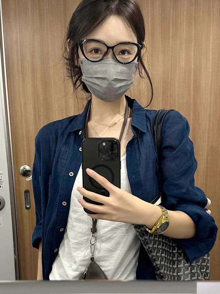 法式气质蓝色天丝POLO衫开衫衬衣女夏季