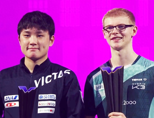 颁奖礼：张本兄妹微笑，小勒布伦、大藤沙月开心，国乒无缘上台