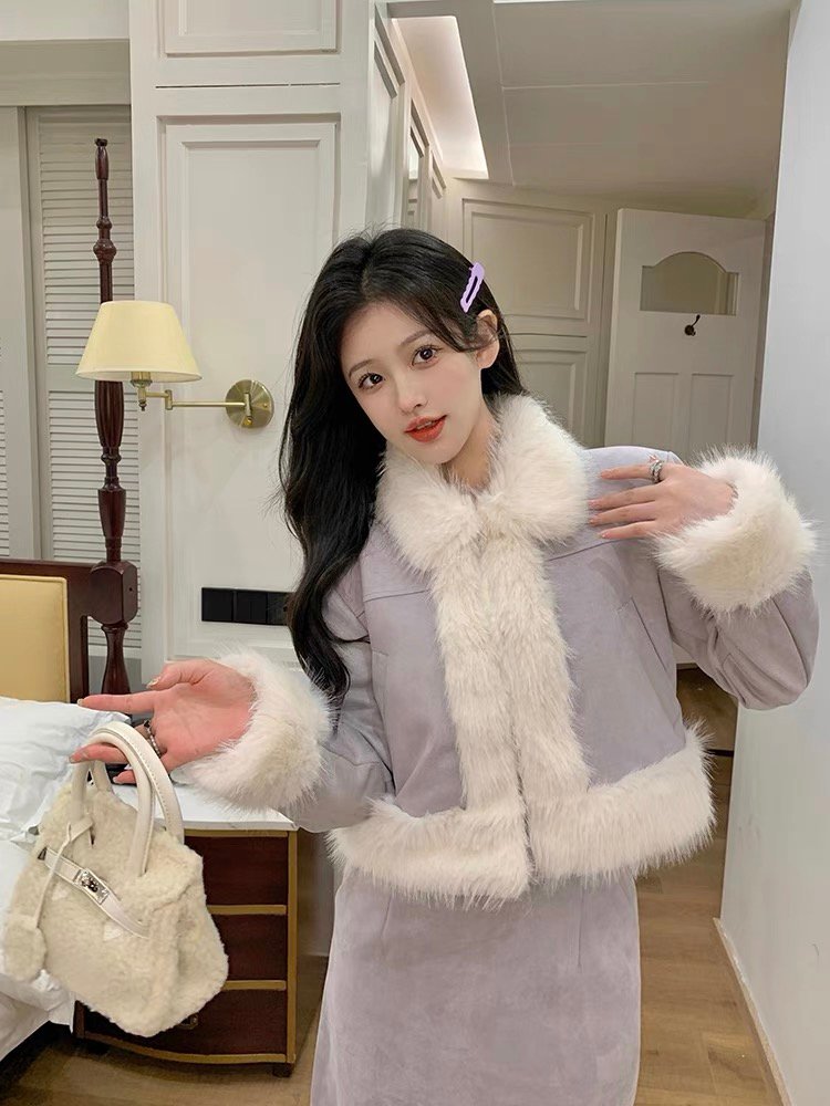 小香风套装香芋紫连衣裙子女2024新款