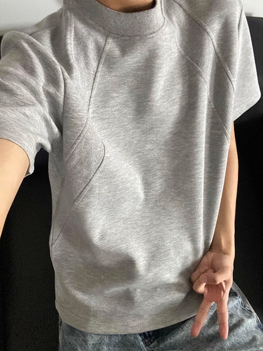 花灰色索罗娜正肩t恤男夏季裁剪拼接重磅短