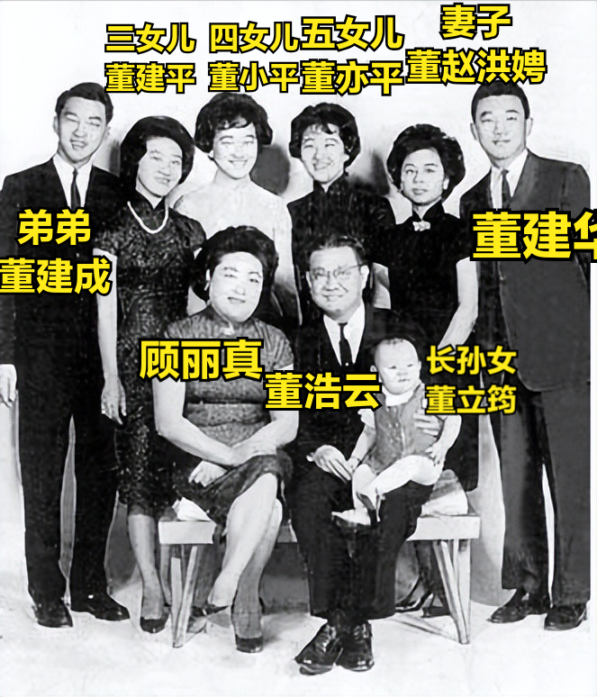 董建华与妻女、父母、兄弟姐妹9人合影。 1、董浩云，父亲，船王，198...