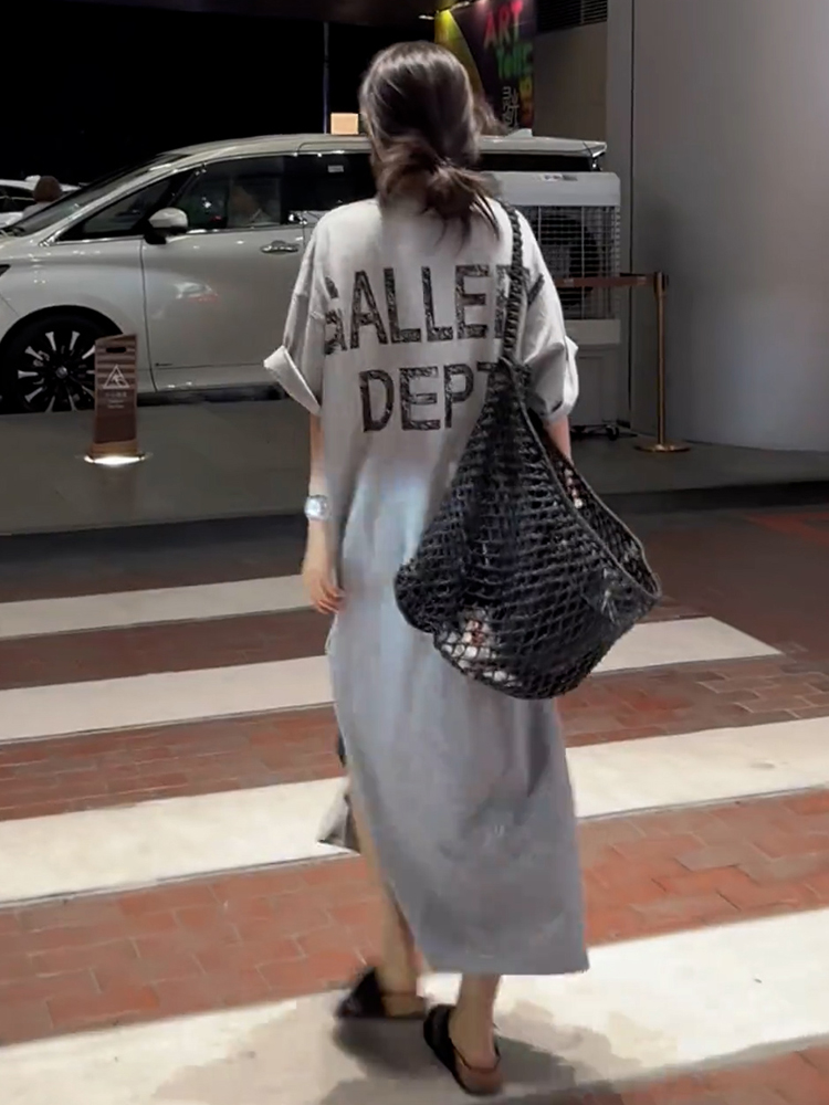 超好看独特漂亮灰色短袖t恤连衣裙子