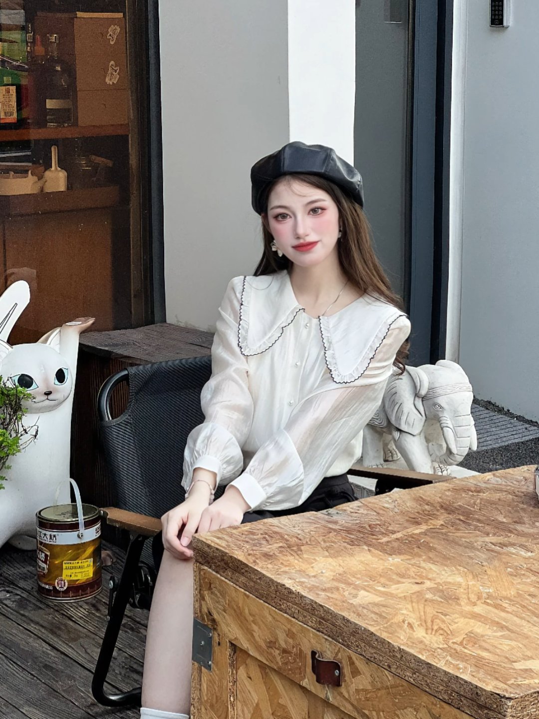 气质法式小香风白色衬衫