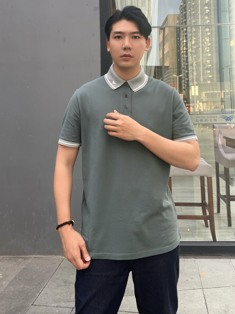 阿玛尼男士全棉饰边Polo衫