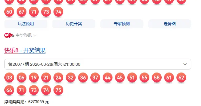 快乐8第26078期，固定浮动奖增加，选十0注，选九1注25万,选八7注