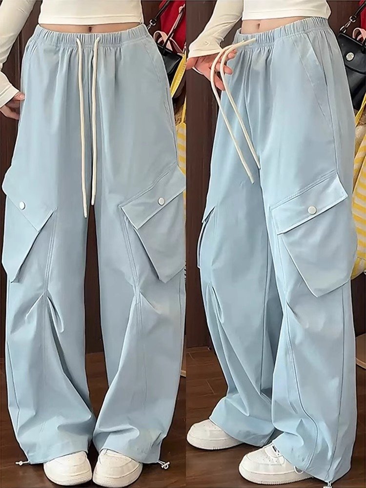 浅蓝色多口袋工装裤男款夏季薄款速干冰丝伞