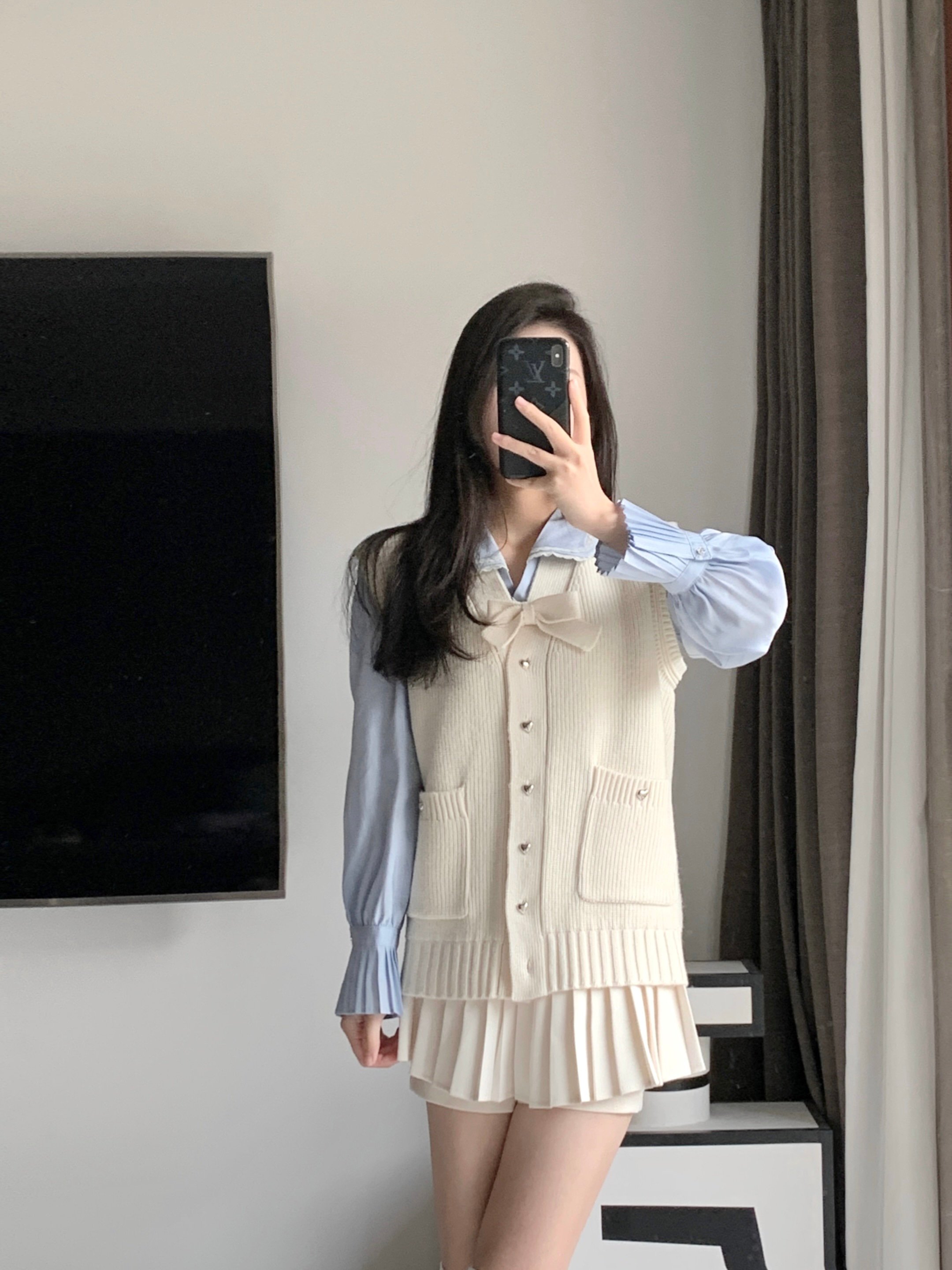 天！好清新温柔的毛衣针织连衣裙套装~