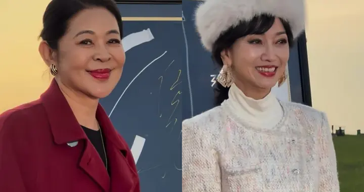 28年前，倪萍和赵雅芝同框，赵雅芝留着眉上刘海，倪萍全裹出镜