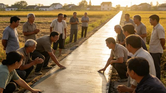 生活故事：村里修水泥路，大家都很高兴。