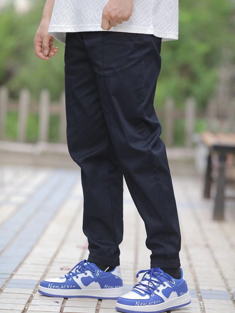 阿玛尼男纯棉微弹束脚纯色休闲裤
