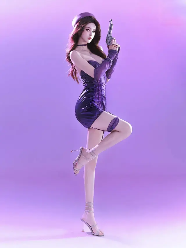 紫色蕾丝裙极品长腿写真