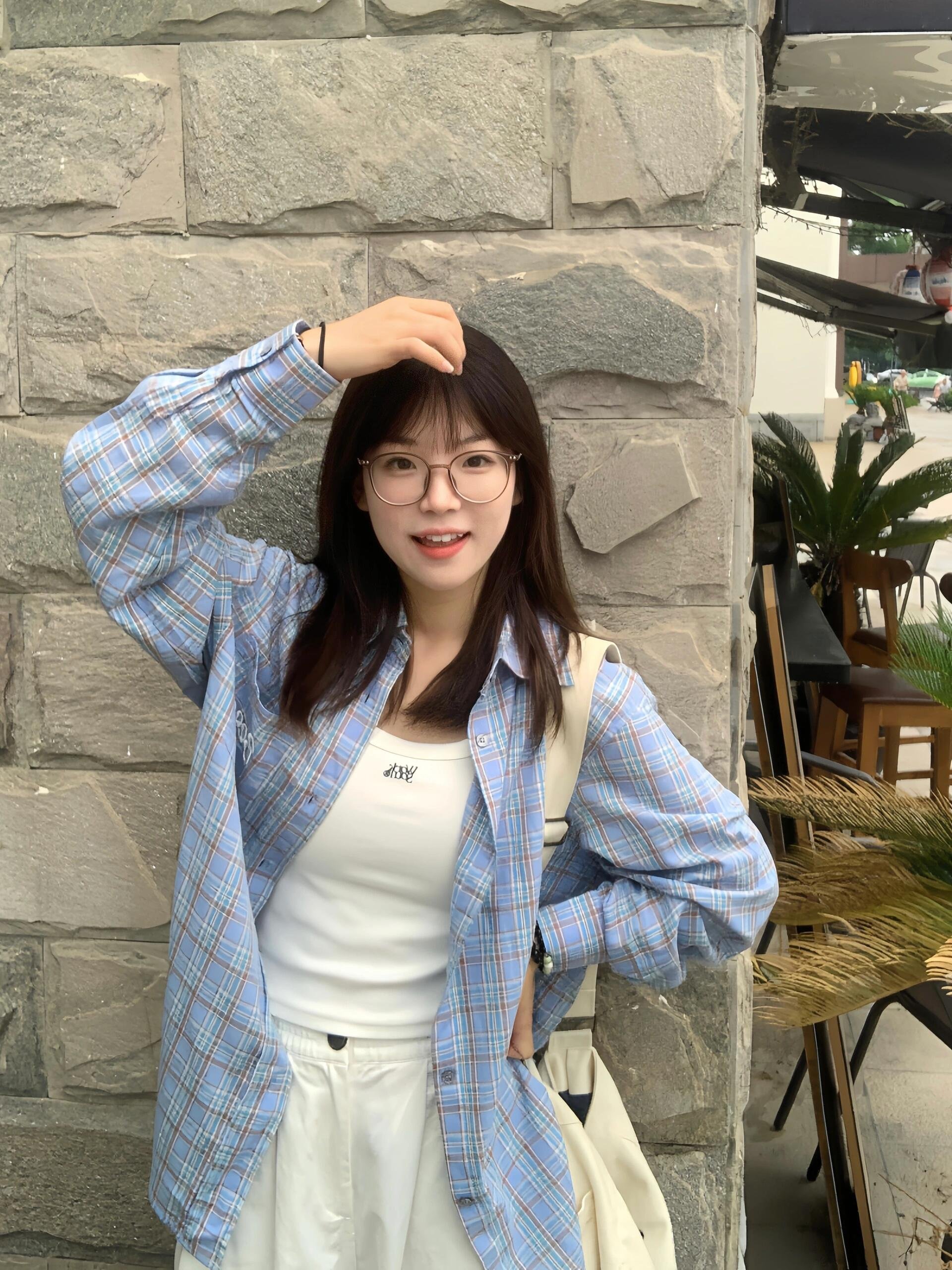 小个子百搭春夏季蓝色格纹衬衫外套