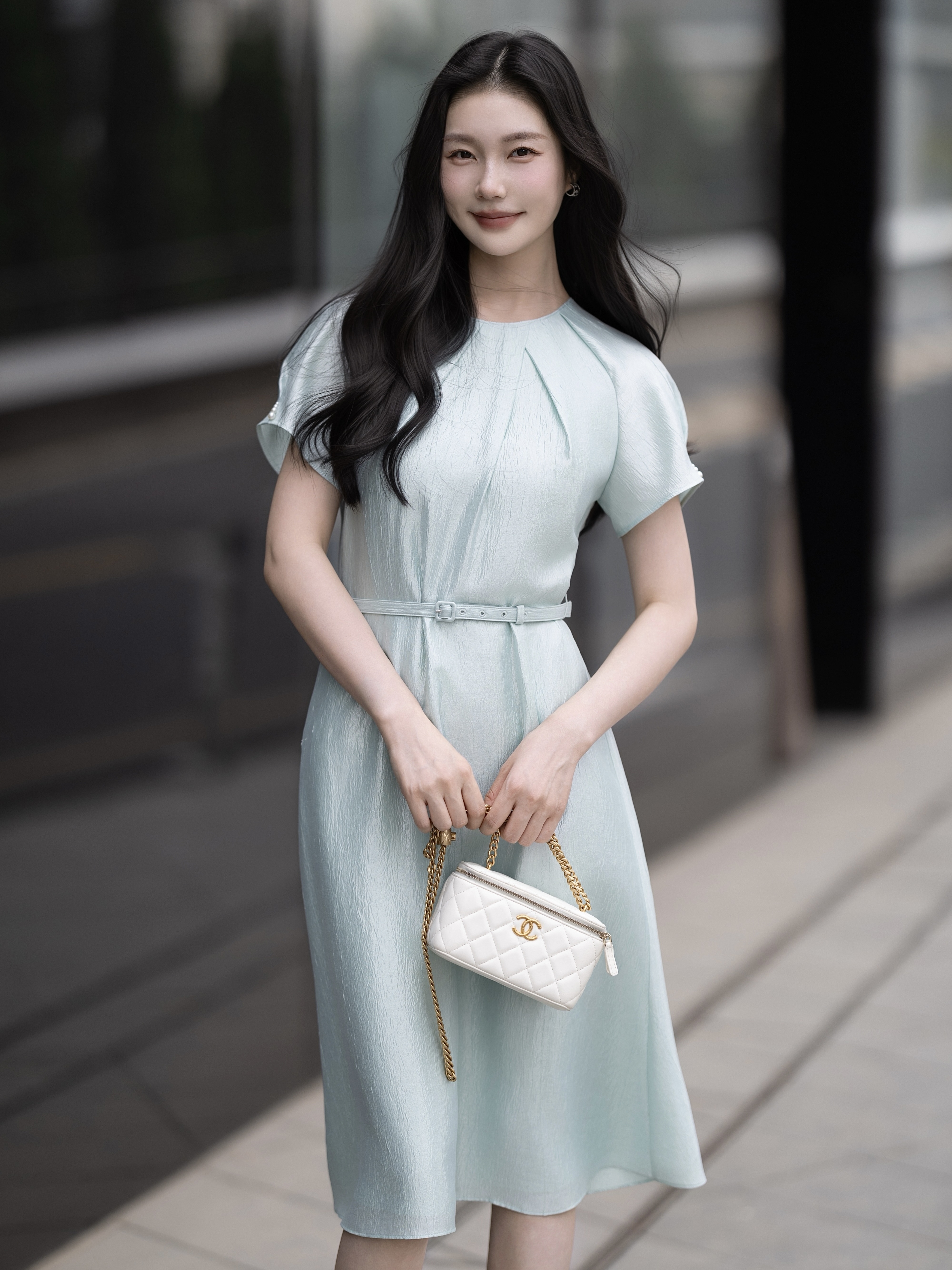 OBEG欧碧倩法式千金感天丝连衣裙