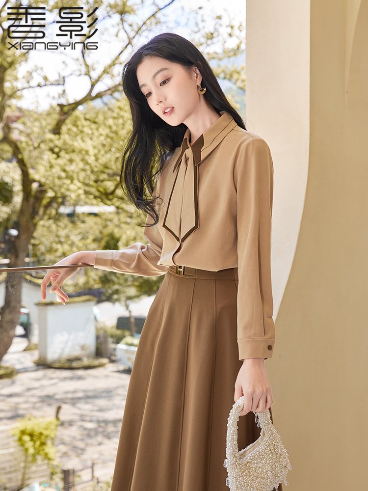 香影驼色衬衫女长袖
