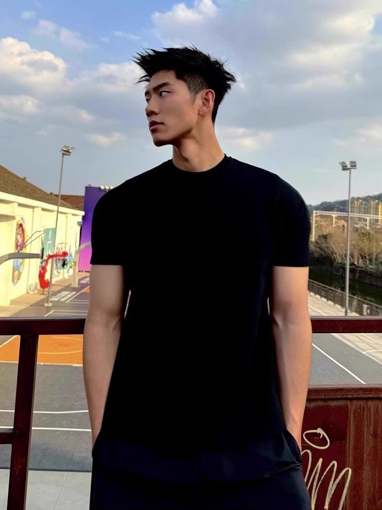 黑色运动正肩短袖男款夏季健身显肌肉收袖口