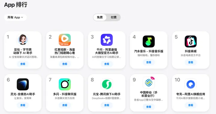 豆包、千问、元宝疯狂抢夺下载量，App Store前十名中AI助手占一半