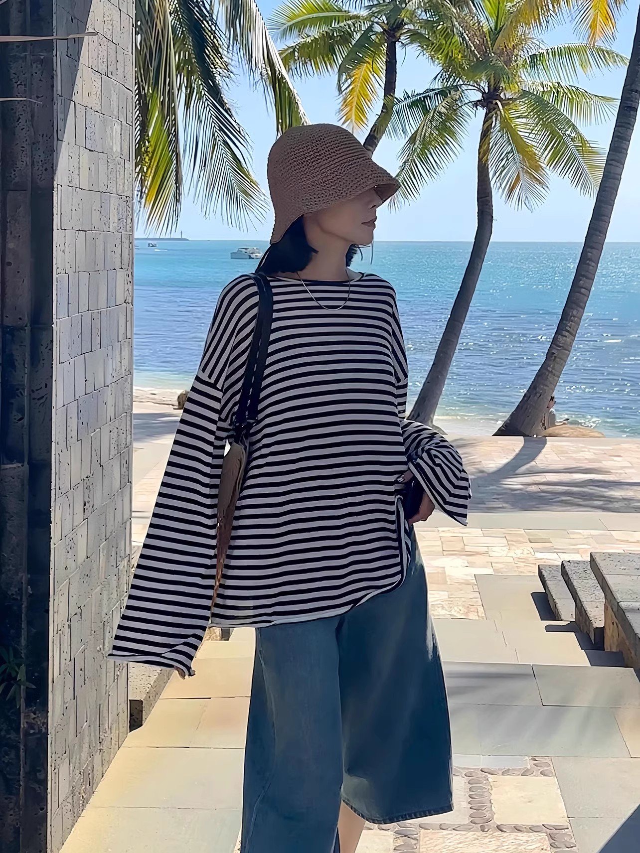 法式条纹外搭针织衫冰丝防晒罩衫上衣女夏季