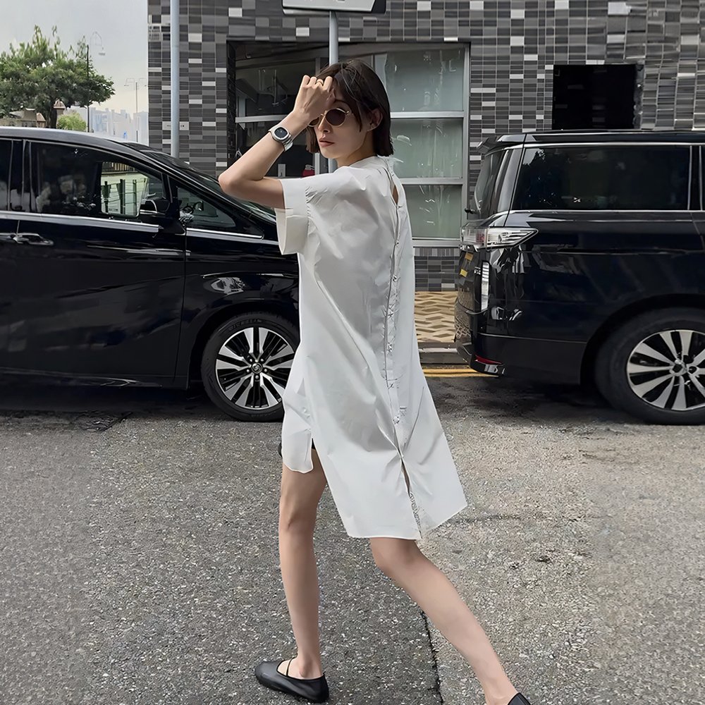 超好看韩系白色衬衫连衣裙茶歇法式气质裙子