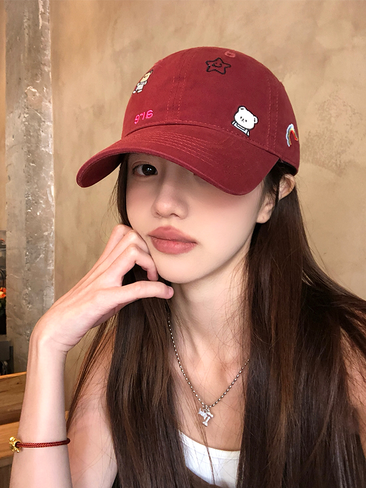 夏季新款韩系可爱小熊刺绣棒球帽！
