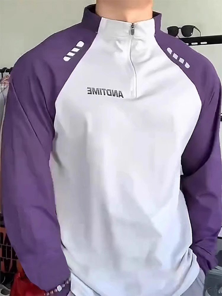 半拉链插肩长袖t恤男美式篮球健身运动速干