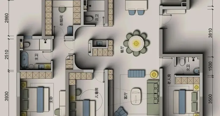 约189.63㎡三居三卫，把三代同堂的烟火都妥帖安放