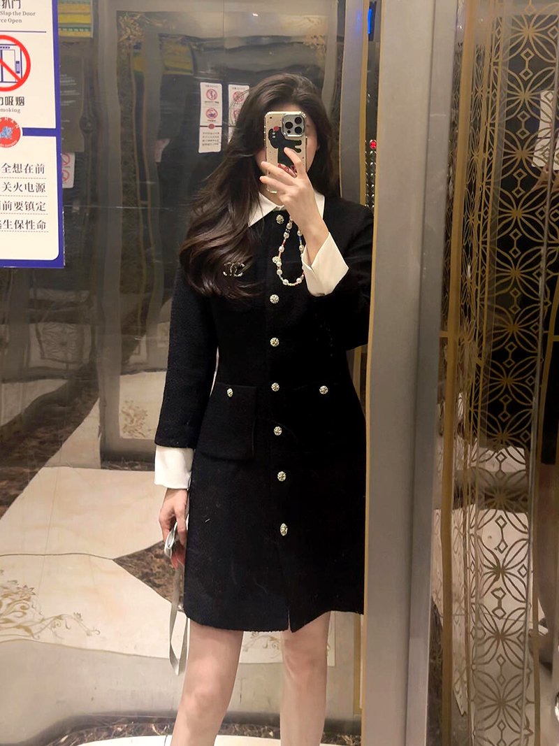 小众设计师黑色连衣裙独特绝美裙子减龄百搭