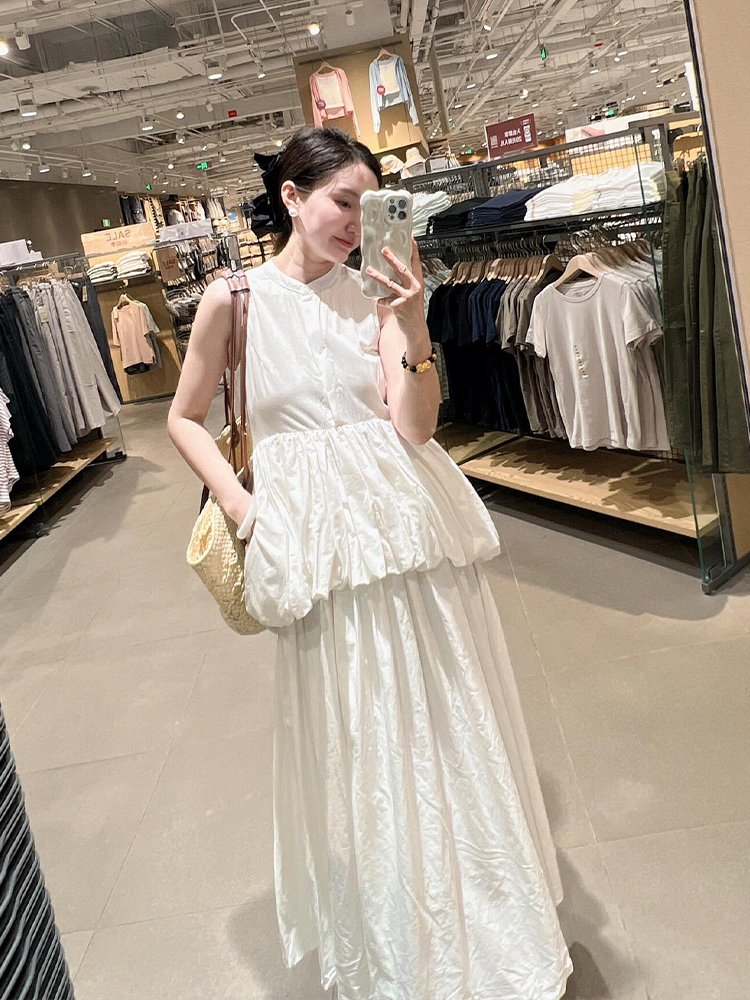 白色花苞衬衫连衣裙2025年春款女装茶歇