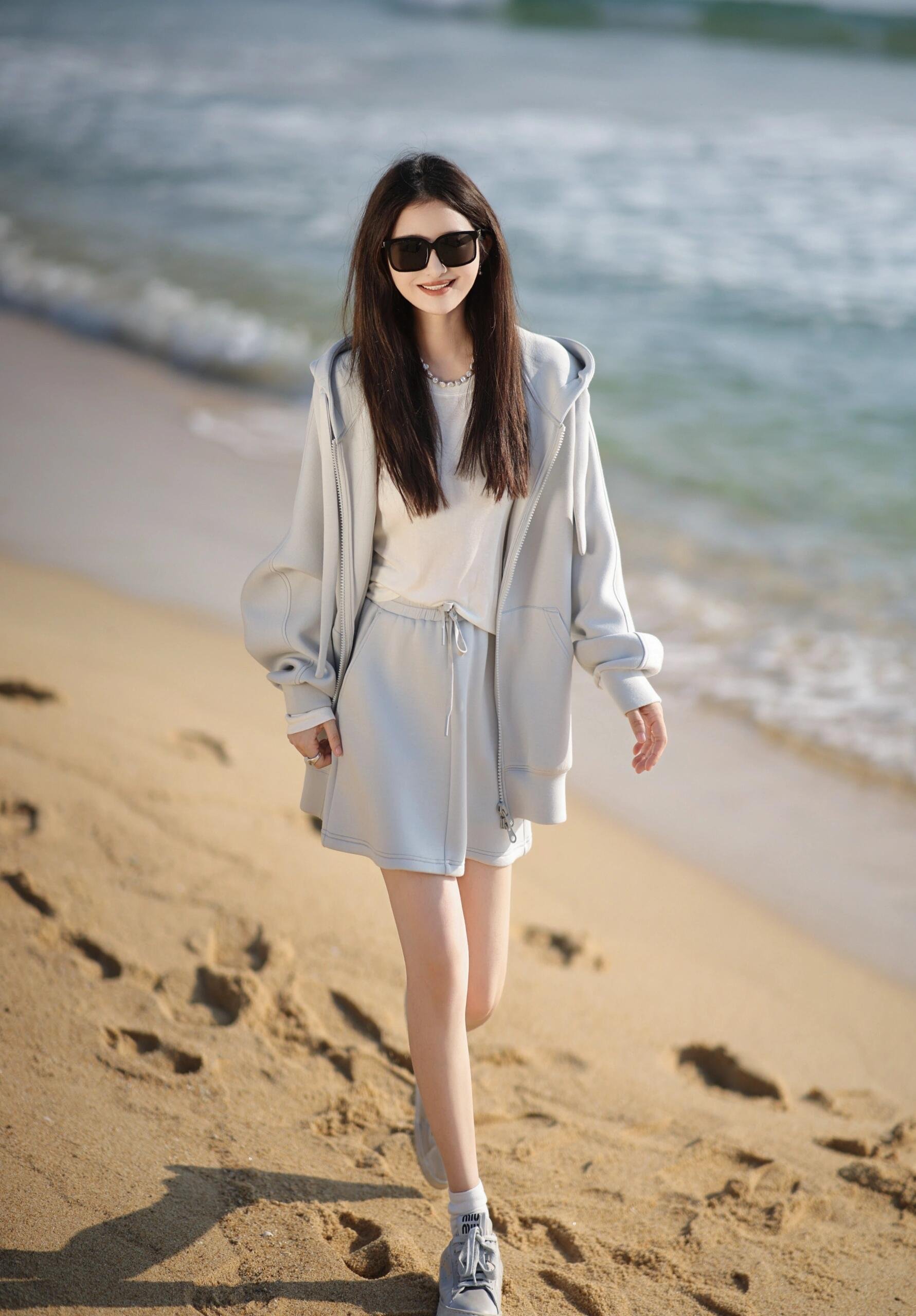 早秋季蓝色连帽卫衣连衣裙小个子女装